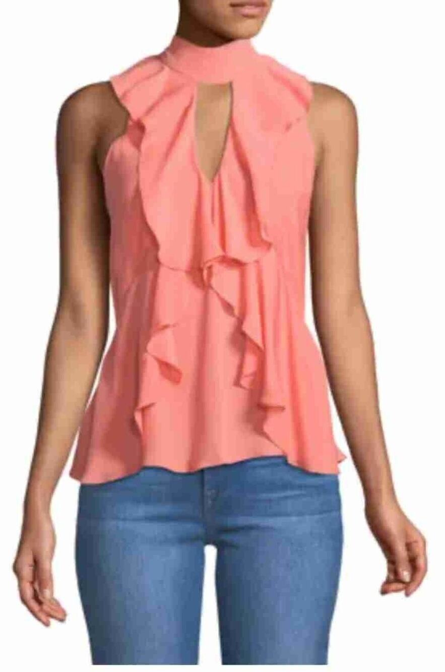 Cinq A Sept Peach Coral Sleeveless Keyhole Peplum Top Size XS (b57)